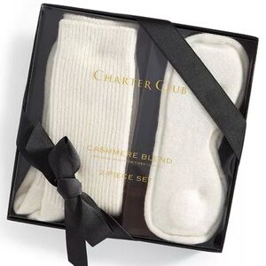 Charter Club Cream Cashmere Blend Sock and Eye Mask Set